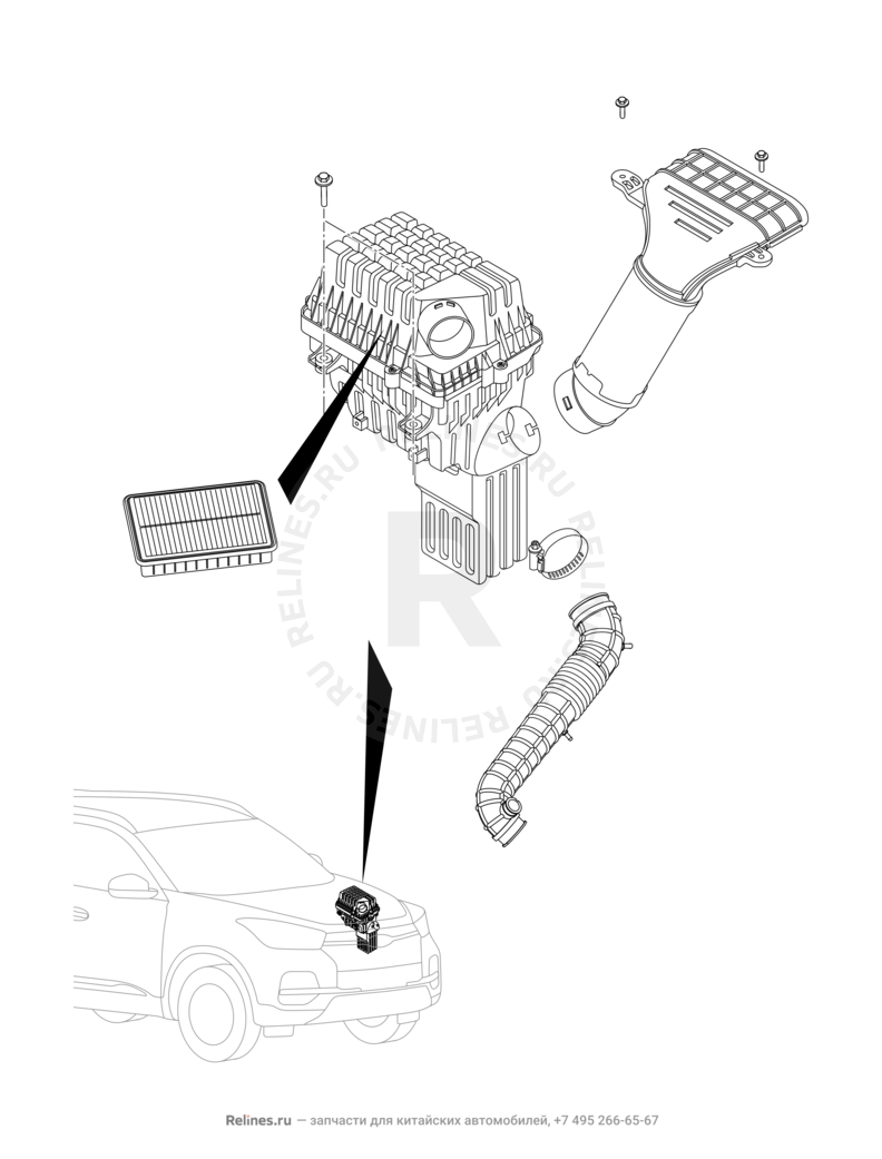 Запчасти Chery Tiggo 4 Поколение I — рестайлинг (2018)  — Воздушный фильтр и корпус (1) — схема