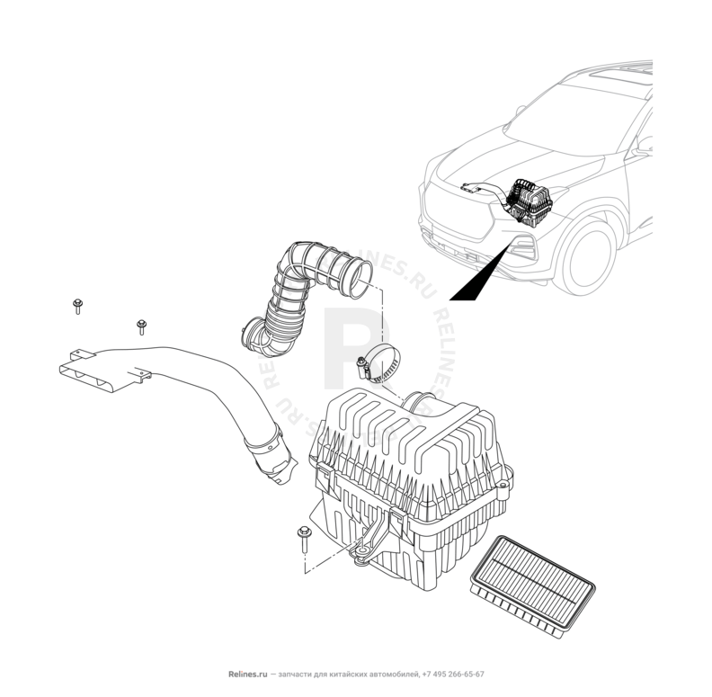 Запчасти Chery Tiggo 4 Pro Поколение I (2021)  — Воздушный фильтр и корпус (5) — схема