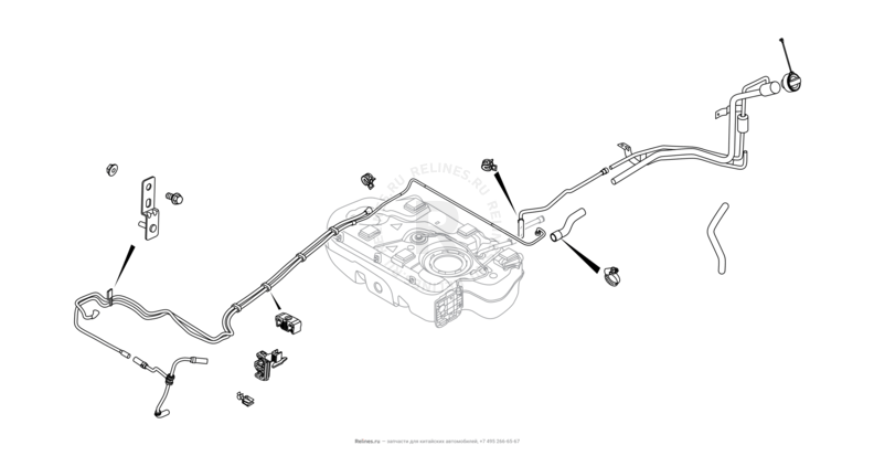 Запчасти Chery Tiggo 8 Поколение I (2018)  — Фильтр и трубка топливные (2) — схема