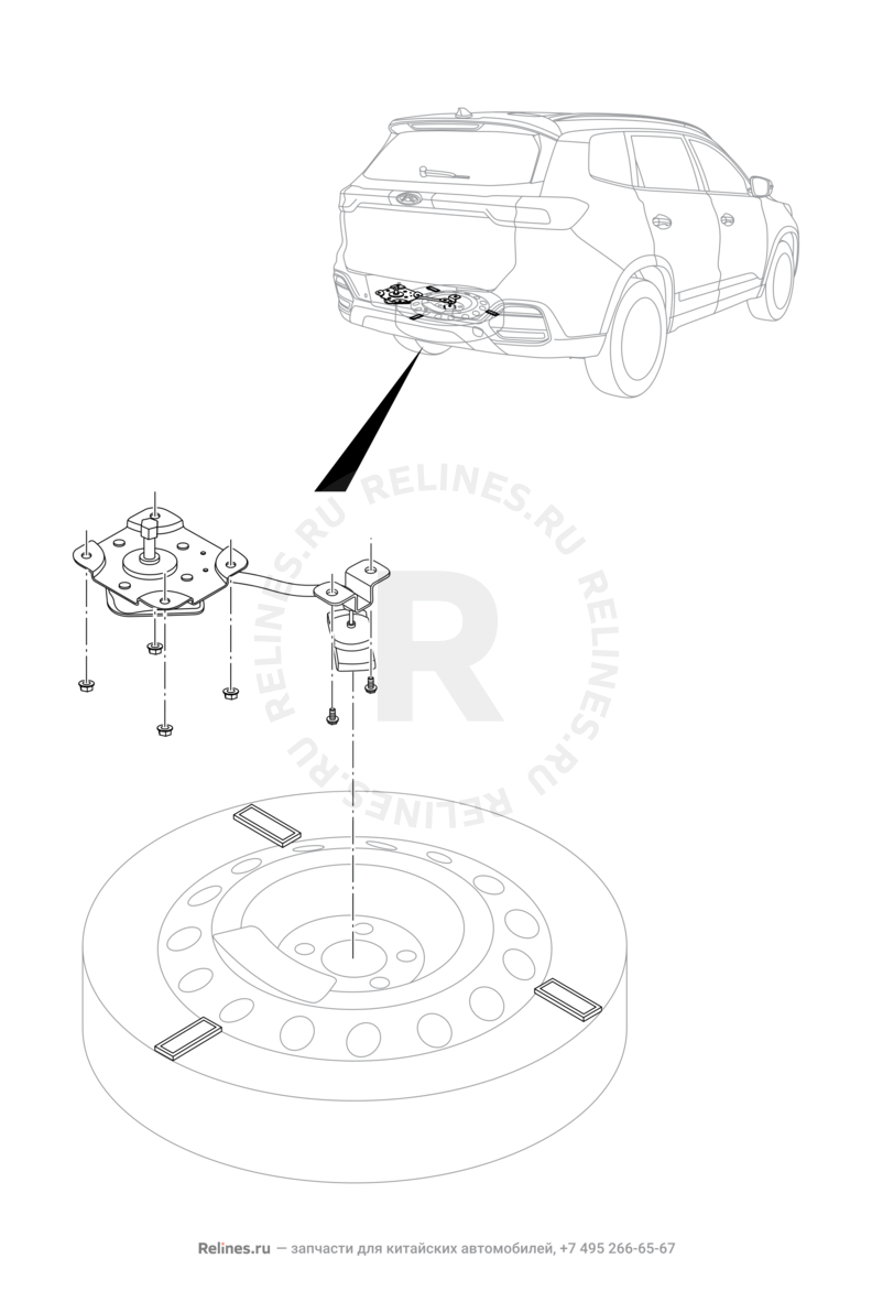 Запчасти Chery Tiggo 8 Поколение I (2018)  — Система крепления запасного колеса (2) — схема