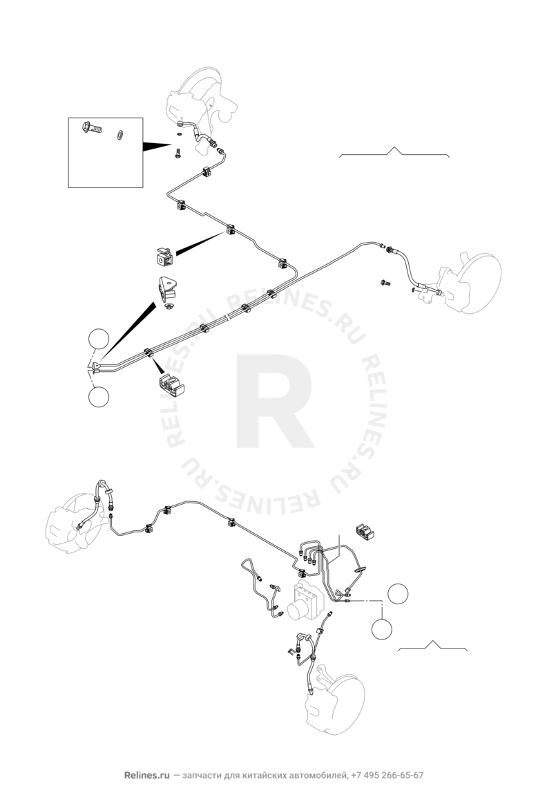 Запчасти Chery Tiggo 8 Поколение I (2018)  — Тормозные трубки и шланги (1) — схема