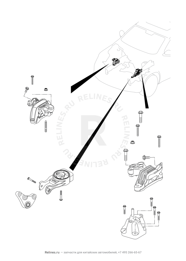 Запчасти Chery Tiggo 8 Поколение I (2018)  — Опоры двигателя (2) — схема