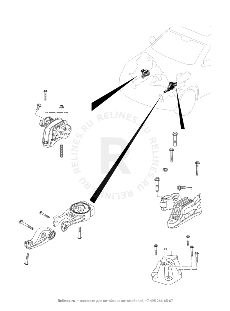 Опоры двигателя (3) Chery Tiggo 8 — схема