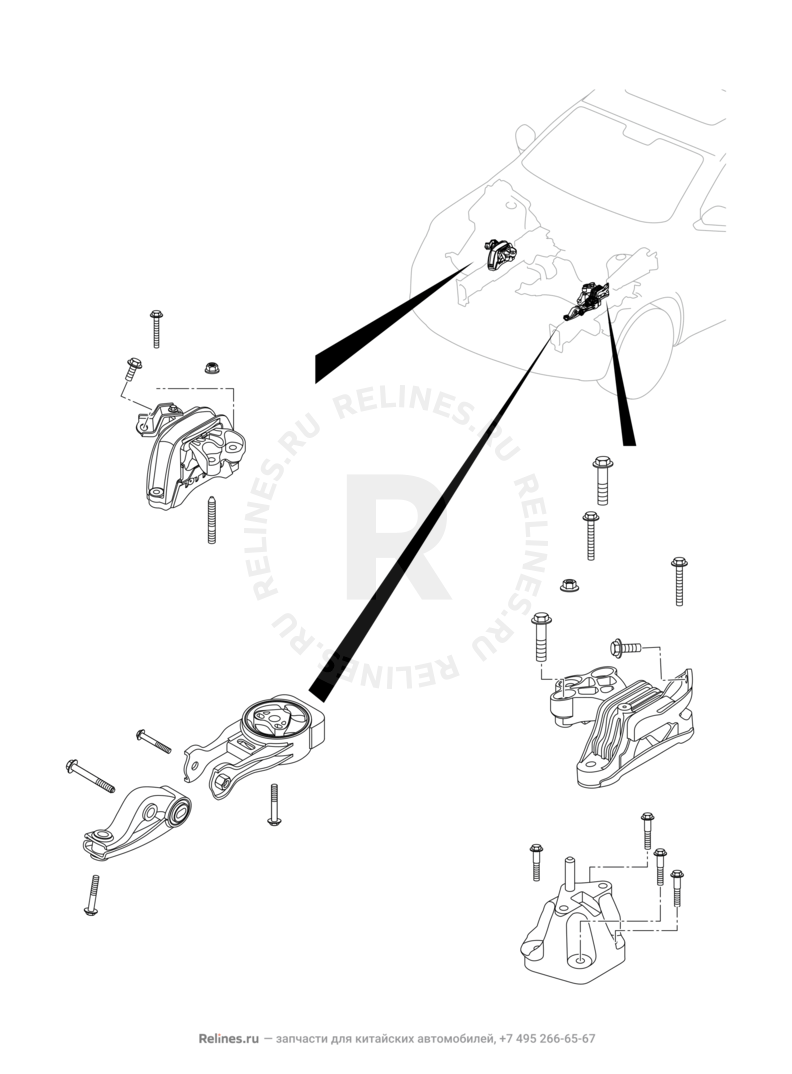 Запчасти Chery Tiggo 4 Поколение I — рестайлинг (2018)  — Опоры двигателя (4) — схема