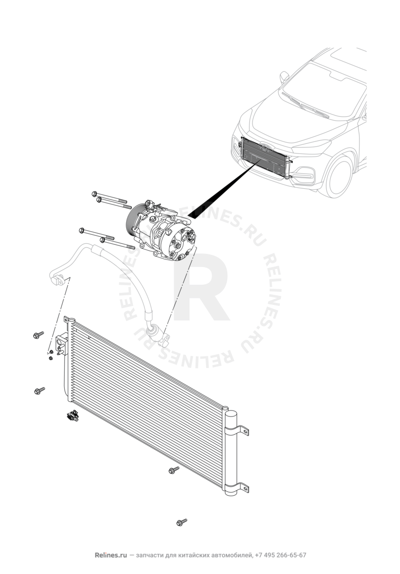 Запчасти Chery Tiggo 8 Поколение I (2018)  — Радиатор кондиционера (2) — схема