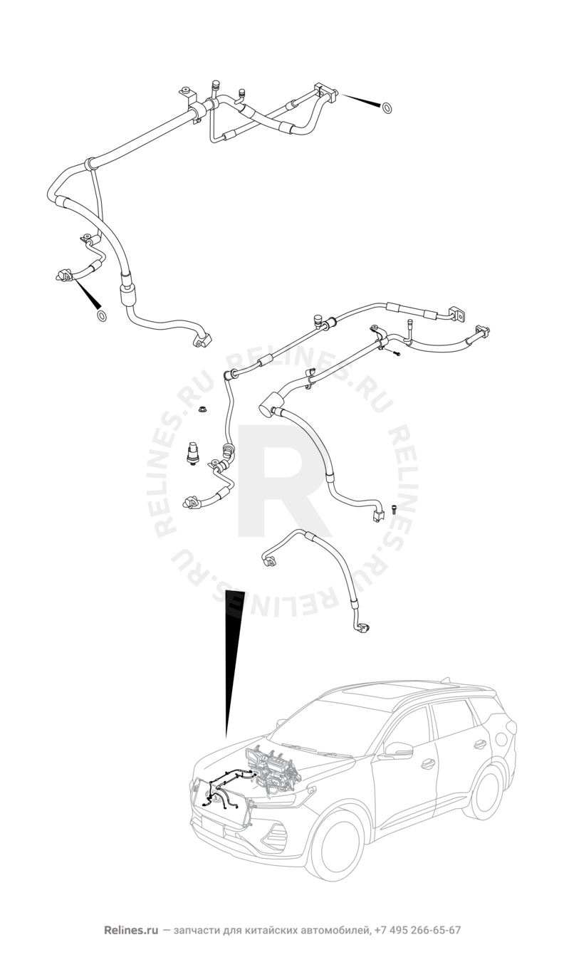 Запчасти Chery Tiggo 4 Pro Поколение I (2021)  — Компрессор и трубки кондиционера (2) — схема