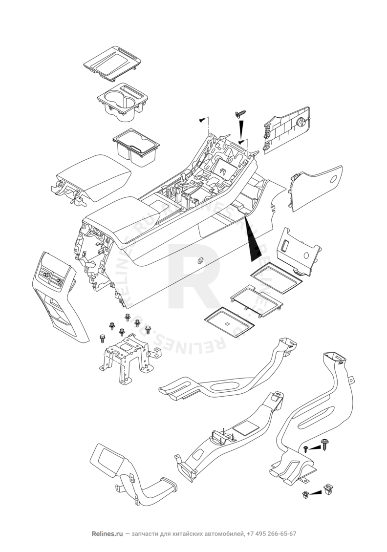 Запчасти Chery Tiggo 8 Pro Max Поколение I (2022)  — Центральный тоннель (консоль) (3) — схема