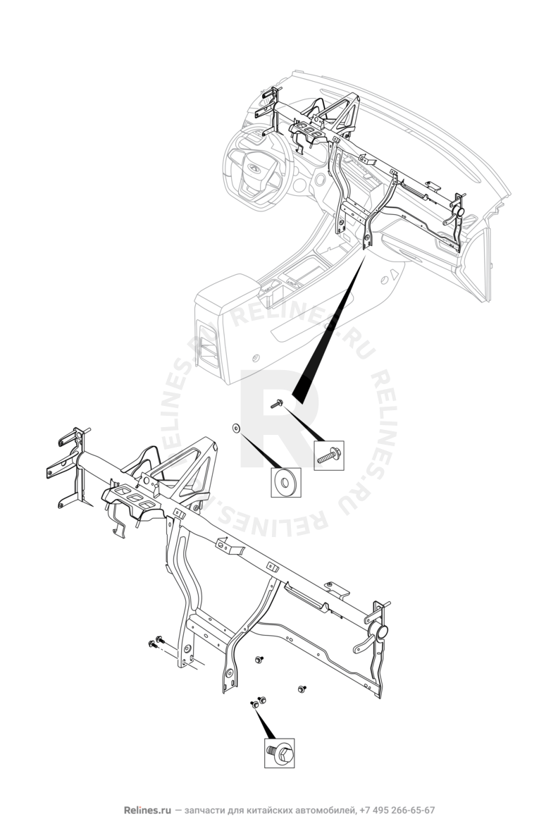 Запчасти Chery Tiggo 2 Pro Поколение I (2021)  — Рама передней панели (торпедо) (1) — схема