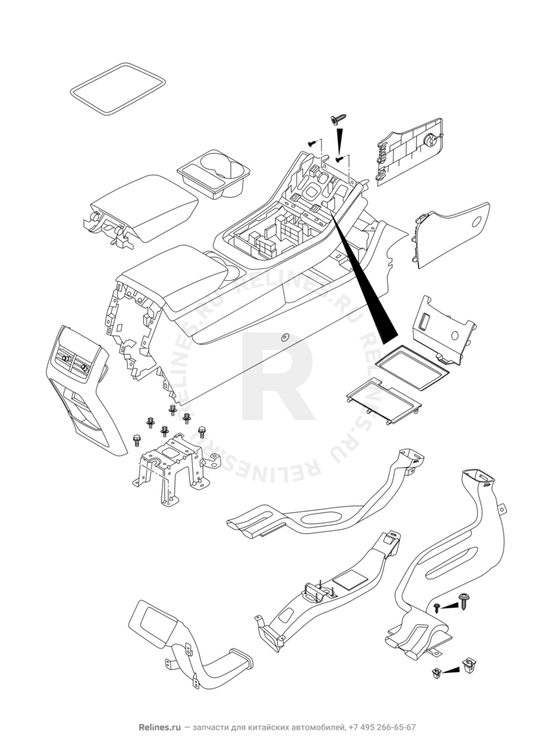 Запчасти Chery Tiggo 4 Pro Поколение I (2021)  — Центральный тоннель (консоль) и подлокотник — схема