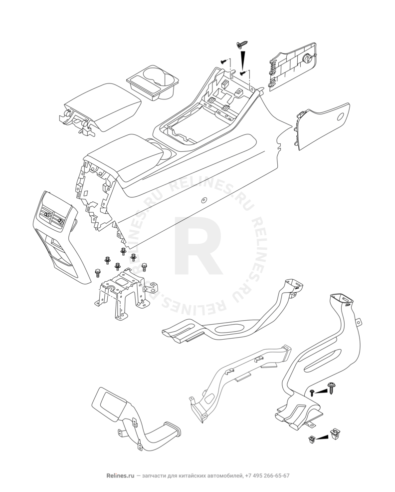 Запчасти Chery Tiggo 4 Pro Поколение I (2021)  — Центральный тоннель (консоль) (1) — схема