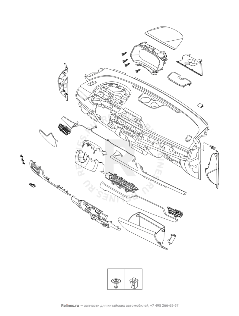 Запчасти Chery Tiggo 7 Pro Поколение I (2020)  — Передняя панель (торпедо) (4) — схема