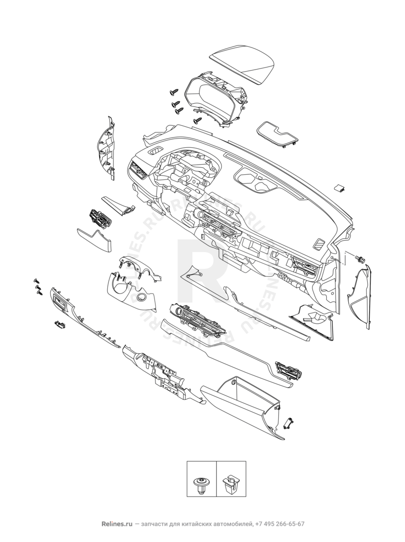 Запчасти Chery Tiggo 4 Pro Поколение I (2021)  — Передняя панель (торпедо) (1) — схема