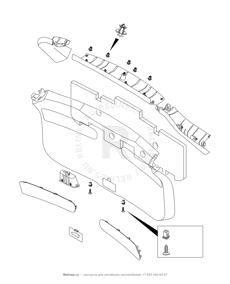 Запчасти Chery Tiggo 8 Pro Поколение I (2020)  — Внутренняя обшивка дверей (1) — схема