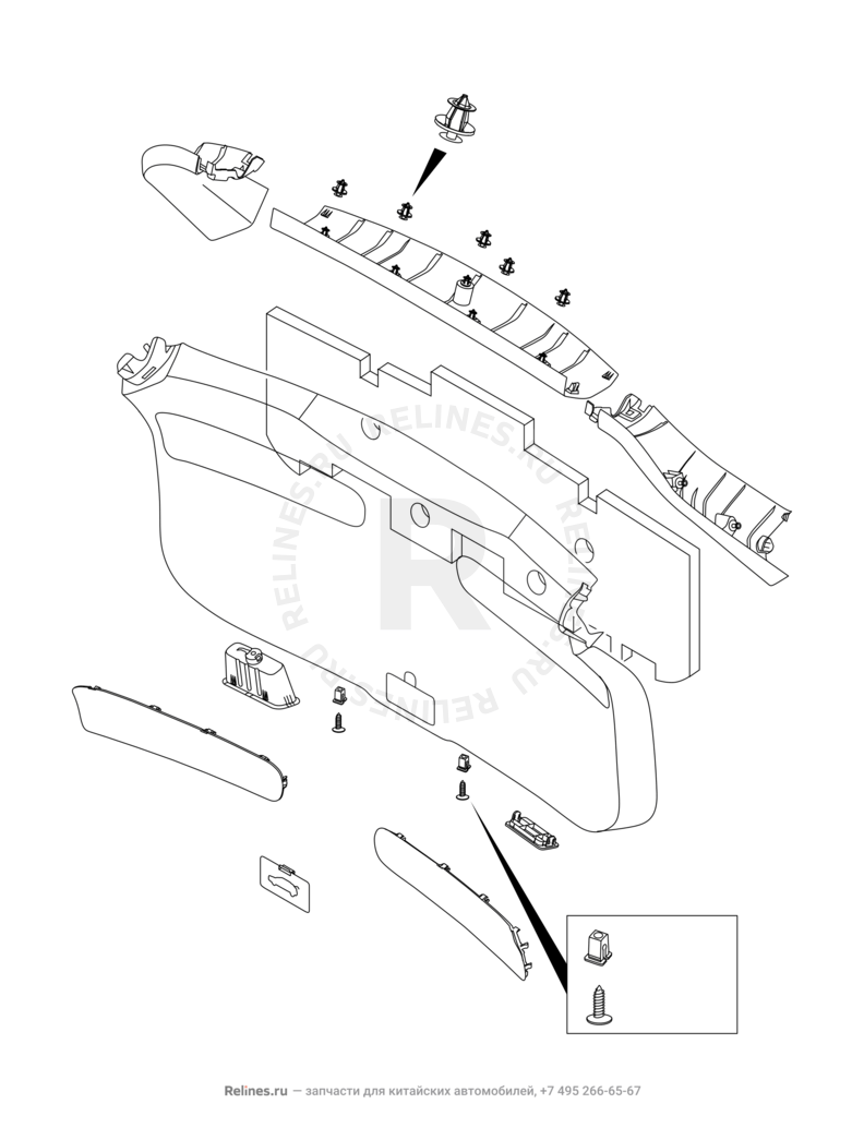 Запчасти Chery Tiggo 8 Поколение I (2018)  — Внутренняя обшивка дверей (1) — схема