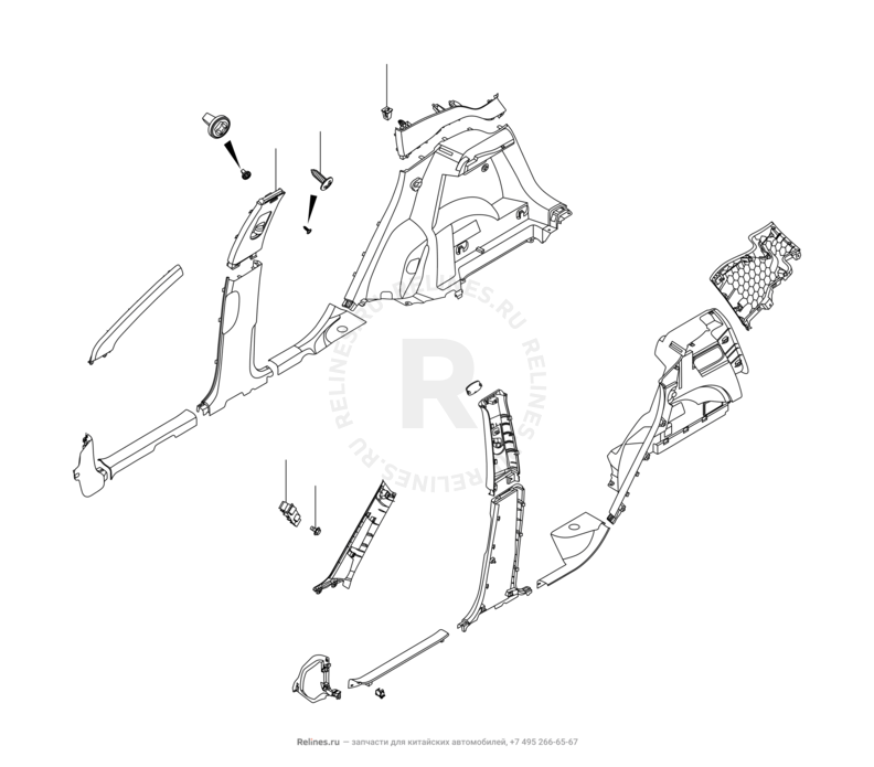 Запчасти Chery Tiggo 4 Поколение I — рестайлинг (2018)  — Обшивка стоек, накладки порогов и багажника (2) — схема