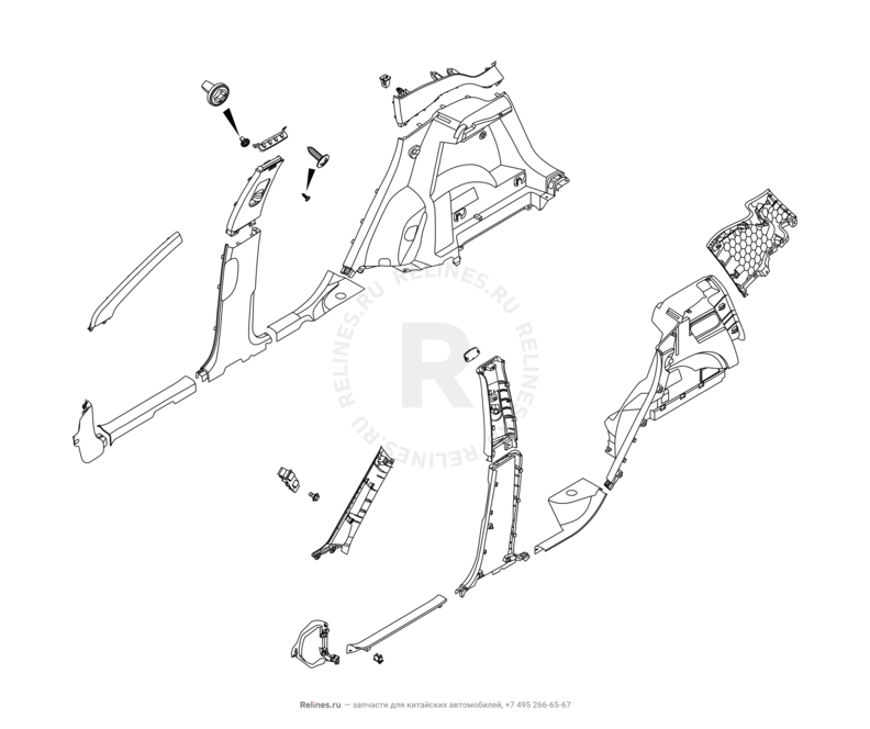 Запчасти Chery Tiggo 4 Поколение I — рестайлинг (2018)  — Обшивка стоек, накладки порогов и багажника (3) — схема