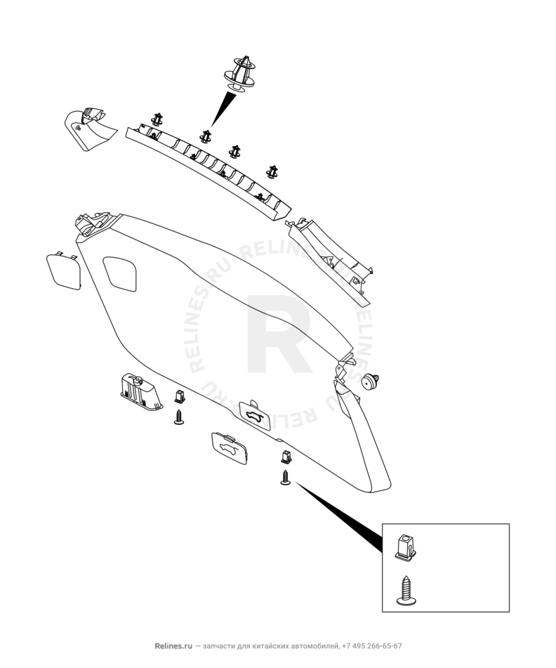 Запчасти Chery Tiggo 4 Pro Поколение I (2021)  — Внутренняя обшивка дверей (1) — схема