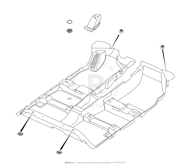 Запчасти Chery Tiggo 7 Pro Max Поколение I (2022)  — Обшивка (ковер) и комплектующие пола (1) — схема