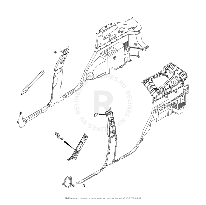 Запчасти Chery Tiggo 8 Поколение I (2018)  — Обшивка стоек, накладки порогов и багажника (3) — схема
