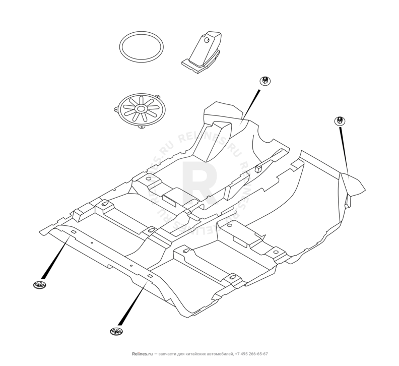 Запчасти Chery Tiggo 7 Pro Max Поколение I (2022)  — Обшивка (ковер) и комплектующие пола (2) — схема