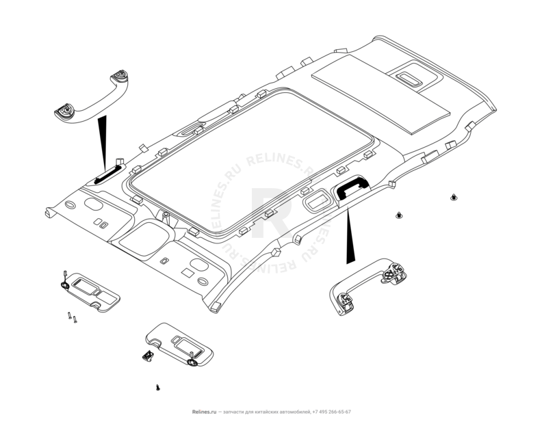 Запчасти Chery Tiggo 8 Pro Max Поколение I (2022)  — Обшивка и комплектующие крыши (потолка) (1) — схема