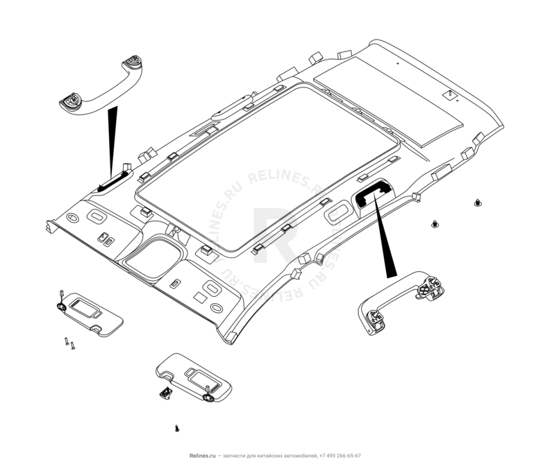 Запчасти Chery Tiggo 7 Pro Поколение I (2020)  — Обшивка и комплектующие крыши (потолка) (1) — схема