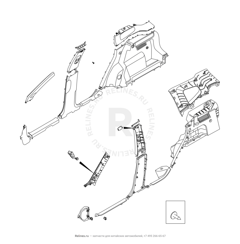 Запчасти Chery Tiggo 7 Pro Поколение I (2020)  — Обшивка стоек, накладки порогов и багажника (3) — схема