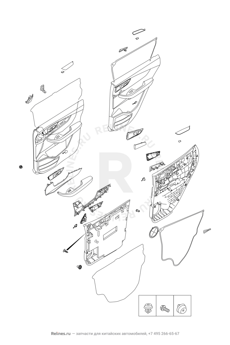 Запчасти Chery Tiggo 4 Pro Поколение I (2021)  — Внутренняя обшивка дверей — схема