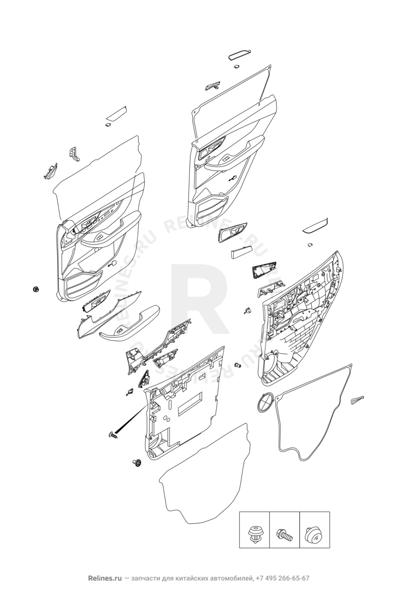 Внутренняя обшивка дверей Chery Tiggo 4 Pro — схема