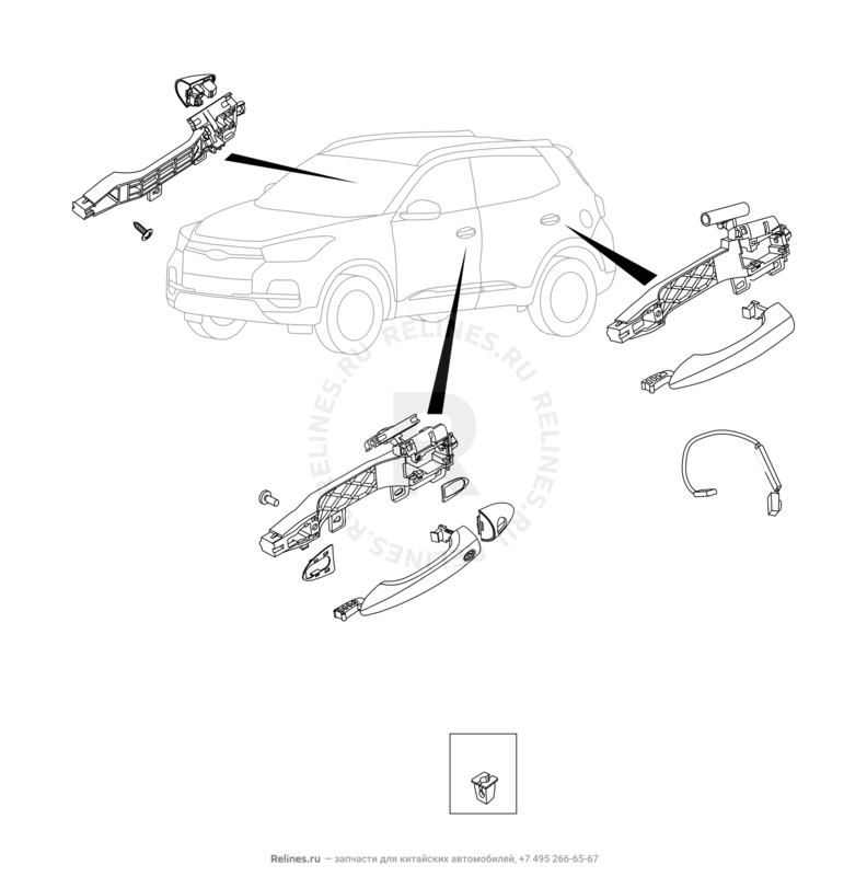 Запчасти Chery Tiggo 4 Pro Поколение I (2021)  — Ручки потолочные и ручка открывания капота — схема