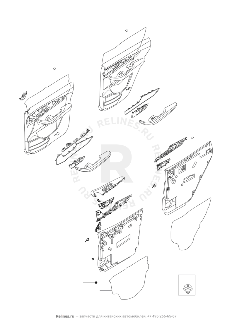 Запчасти Chery Tiggo 8 Pro Max Поколение I (2022)  — Внутренняя обшивка дверей — схема