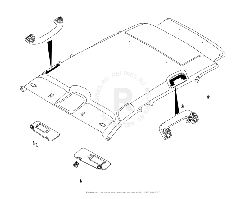 Запчасти Chery Tiggo 4 Pro Поколение I (2021)  — Обшивка и комплектующие крыши (потолка) (1) — схема