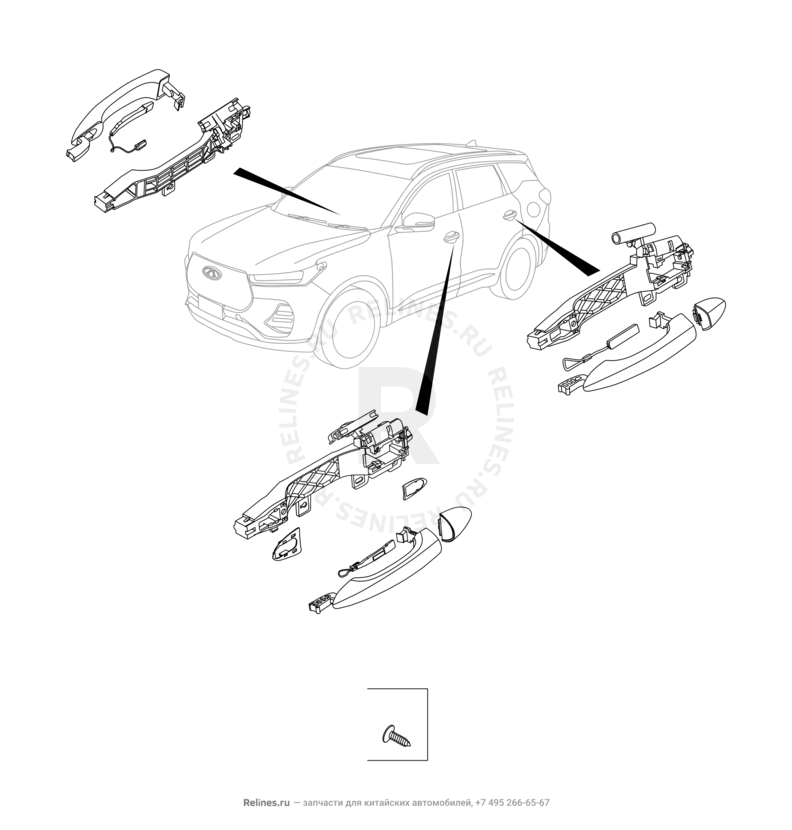 Накладки и ручки дверей Chery Tiggo 7 Pro — схема