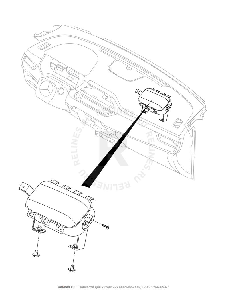 Подушка безопасности переднего пассажира (Airbag) Chery Tiggo 8 Pro — схема