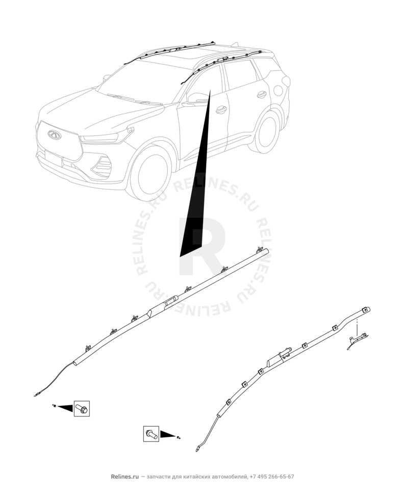 Запчасти Chery Tiggo 7 Pro Max Поколение I (2022)  — Подушка безопасности шторка — схема