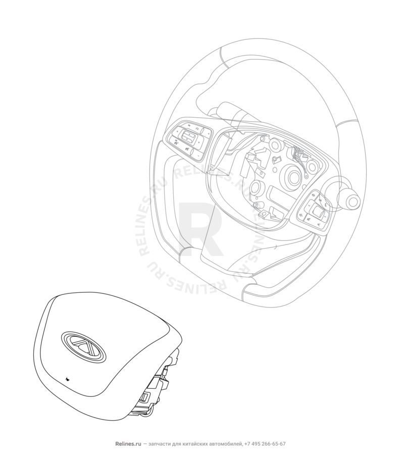 Запчасти Chery Tiggo 7 Pro Max Поколение I (2022)  — Подушка безопасности водителя (Airbag) — схема