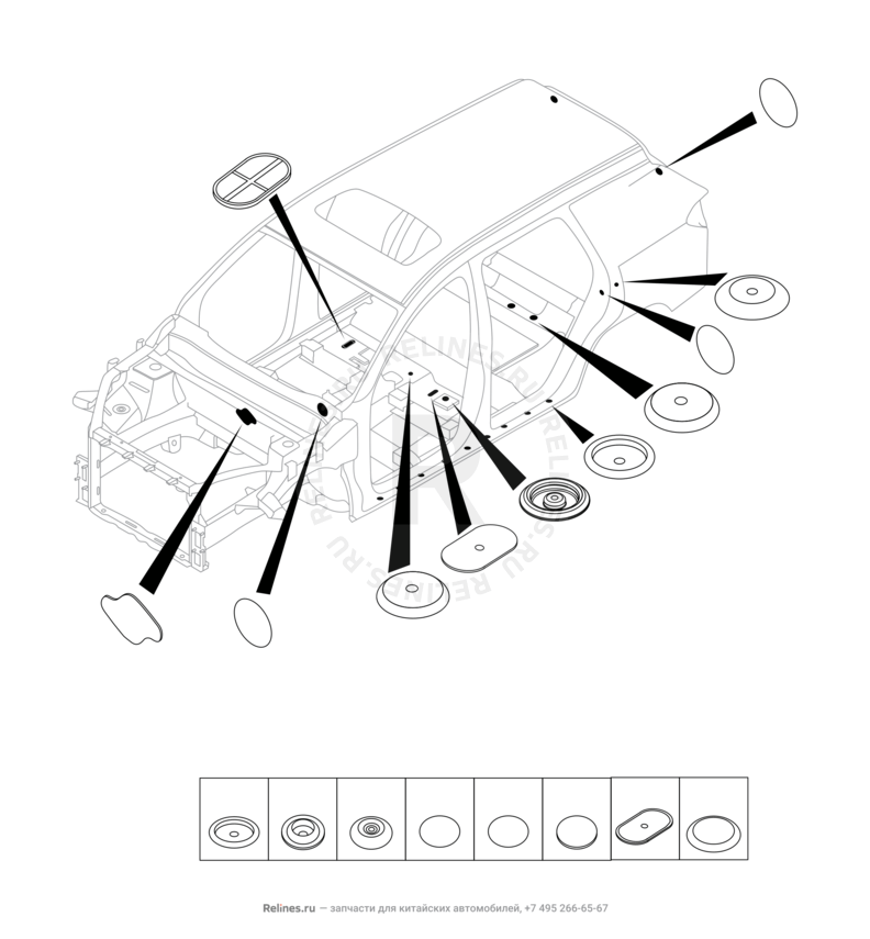 Запчасти Chery Tiggo 4 Поколение I — рестайлинг (2018)  — Заглушки, прокладки, накладки (3) — схема