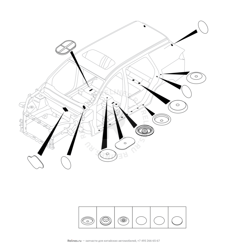 Запчасти Chery Tiggo 4 Поколение I — рестайлинг (2018)  — Заглушки, прокладки, накладки (2) — схема