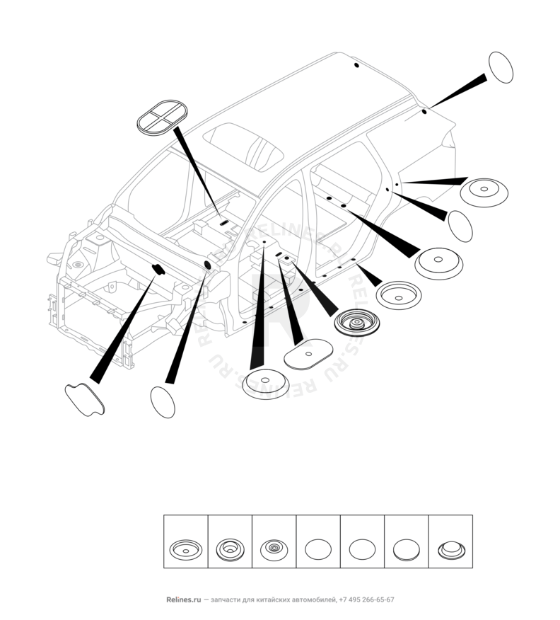 Запчасти Chery Tiggo 4 Pro Поколение I (2021)  — Заглушки, прокладки, накладки — схема