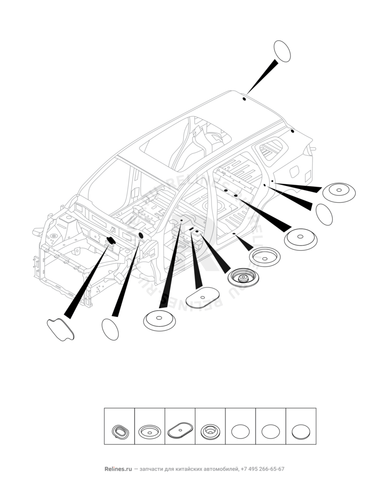 Запчасти Chery Tiggo 7 Pro Поколение I (2020)  — Заглушки, прокладки, накладки — схема