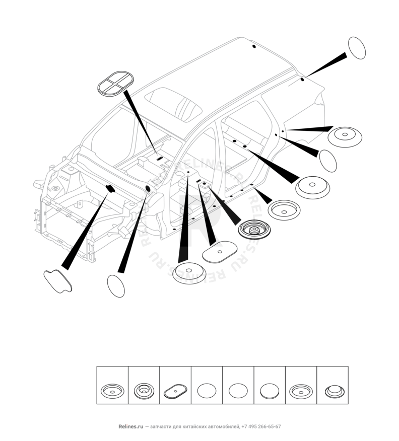 Запчасти Chery Tiggo 4 Поколение I — рестайлинг (2018)  — Заглушки, прокладки, накладки (2) — схема