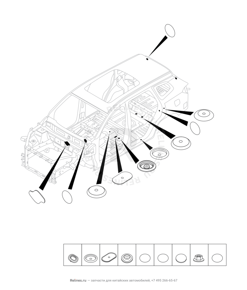 Запчасти Chery Tiggo 7 Pro Max Поколение I (2022)  — Заглушки, прокладки, накладки (1) — схема