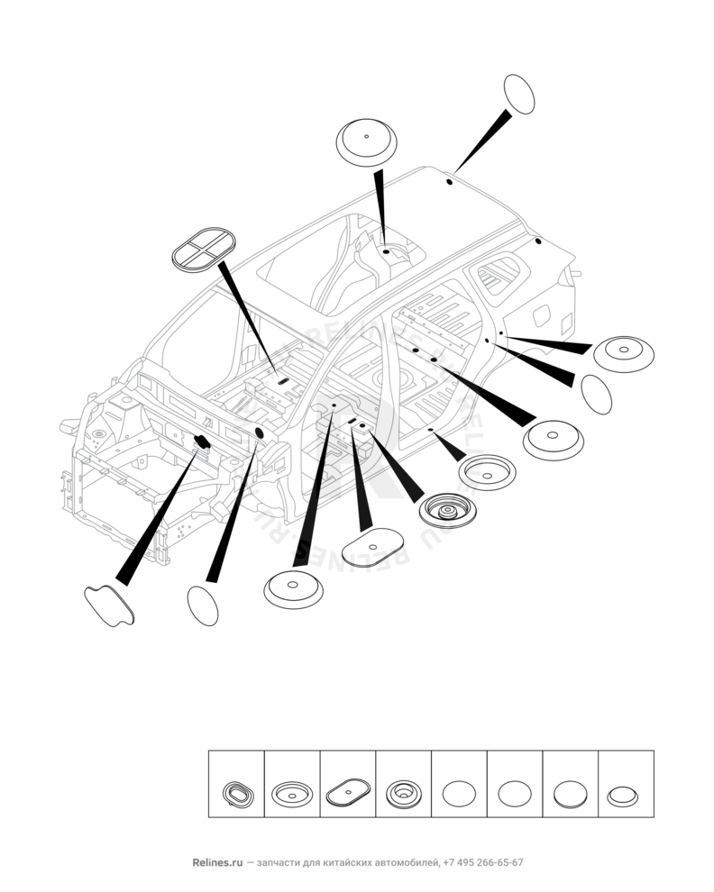 Запчасти Chery Tiggo 8 Pro Max Поколение I (2022)  — Заглушки, прокладки, накладки (3) — схема
