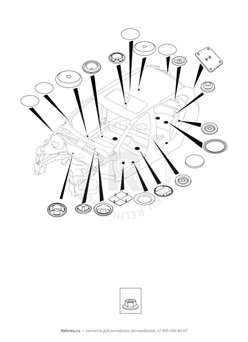 Запчасти Chery Tiggo 2 Поколение I (2016)  — Заглушки, прокладки, накладки — схема