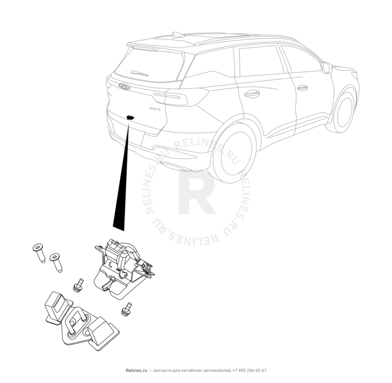 Запчасти Chery Tiggo 7 Pro Поколение I (2020)  — Замок 5-й двери (багажника) (2) — схема