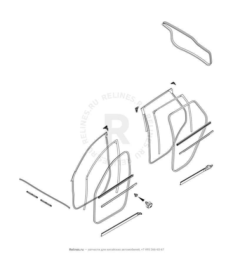 Запчасти Chery Tiggo 8 Поколение I (2018)  — Уплотнители, молдинги стекол и дверей (1) — схема