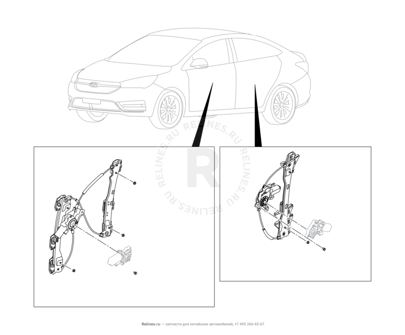Запчасти Omoda S5 GT Поколение I (2022)  — Стеклоподъемники — схема