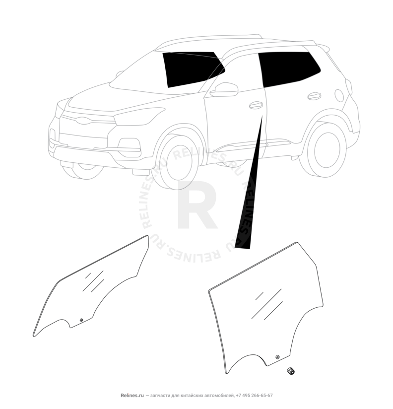 Запчасти Chery Tiggo 4 Pro Поколение I (2021)  — Стекла задних дверей — схема