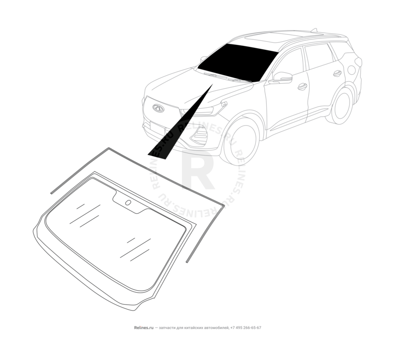 Запчасти Chery Tiggo 7 Pro Поколение I (2020)  — Лобовое стекло и комплектующие — схема