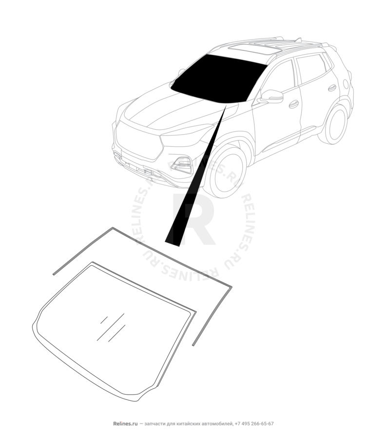 Запчасти Chery Tiggo 7 Pro Поколение I (2020)  — Лобовое стекло и комплектующие (2) — схема